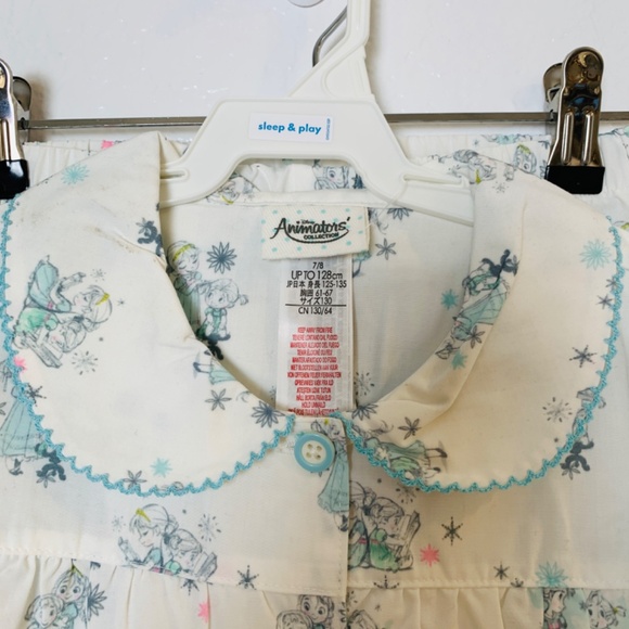 Disney Animators Collection Girls Frozen Pajama Set 7/8 NEW Top Bottom Cartoon - Picture 2 of 16